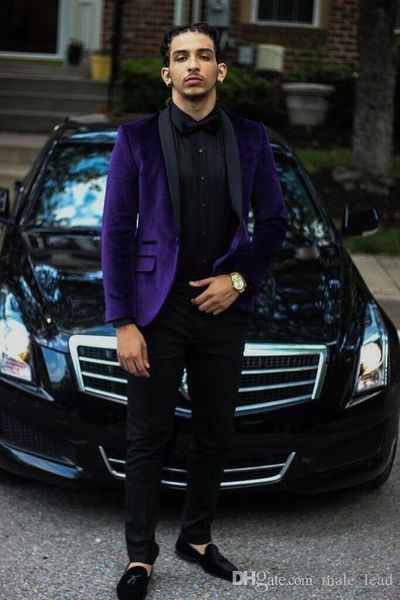 

fashion velveteen groom tuxedos shawl lape groomsmen mens wedding dress man jacket blazer prom dinner 2 piece suit(jacket+pants+tie) a49, Black;gray