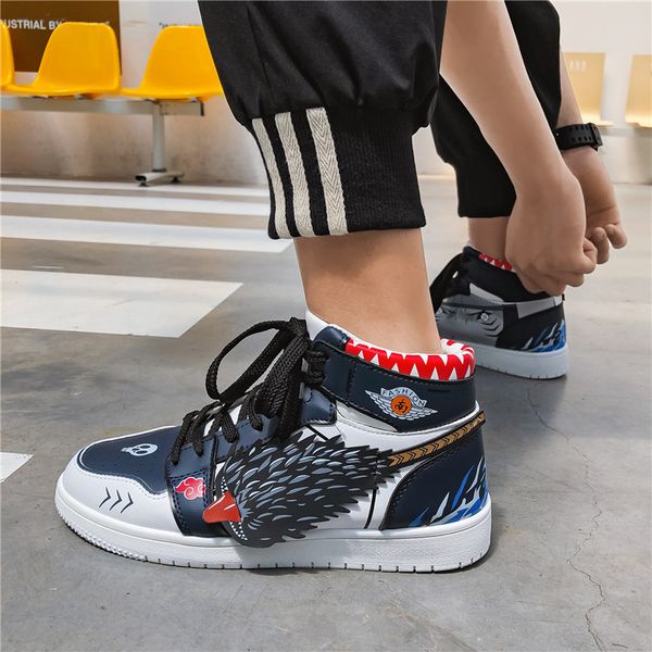

men high canvas shoes naruto fashion design casual men's boots male zapatos hombre sneakers, Black