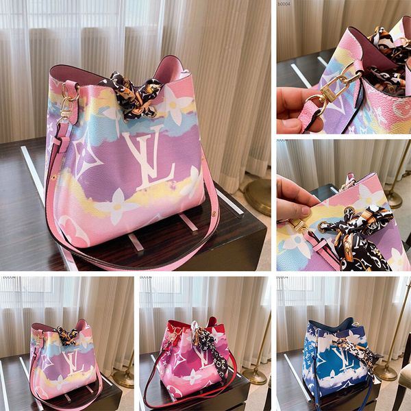 

2020 new shoulder bags canvas bucket bag women famous fashion luxury designer handbags cross body with scarf bucket bag
