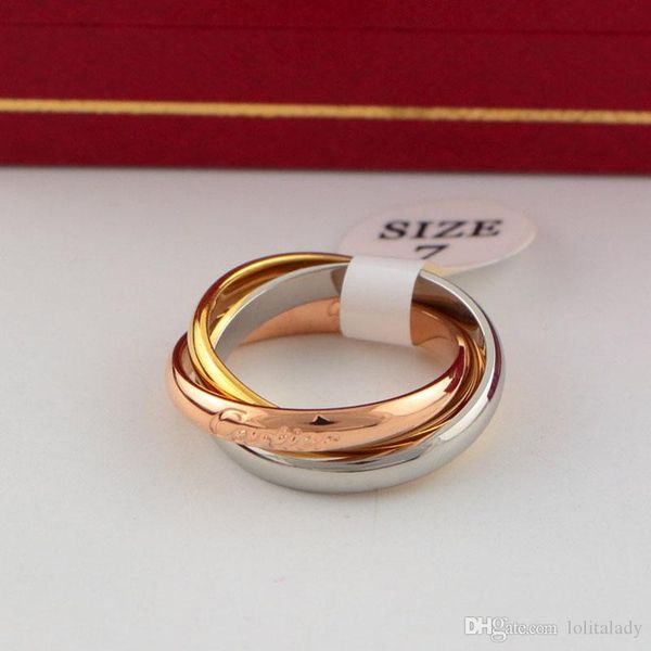 

personality 18k rose gold rings hip hop creative men rings three-ring three-color brand ring fashion jewelry, Silver