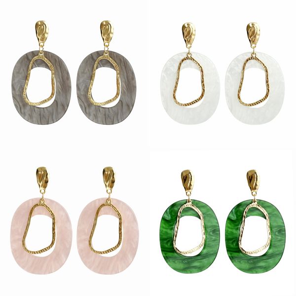 

new design acrylic acetic resin geometric pendant earrings dangle ellipse metal alloy irregular eardrop lady ear stud statment jewelry gifts, Silver