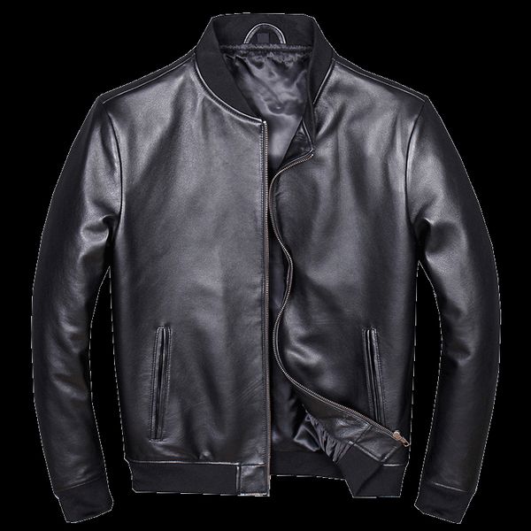 

2019 black men casual leather jacket плюс размер xxxxl подлинная тонкий овчины slim fit короткие srping кожа пальто бесплатная доставка