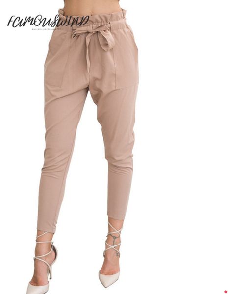 

polyester new 2019 brand pants elastic waist harem pants women spring summer fashion ninth high female office lady black trousers belt, Black;white