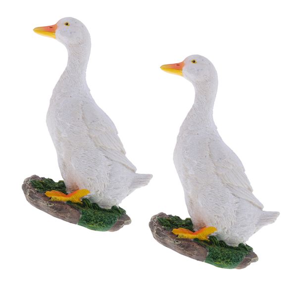 

2pcs uck statue garden yard decor resin farm animal sculpture water pond decoration home garden decor - white