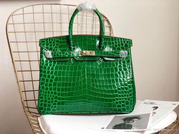 

designer luxury purse handbags alligator crocodile pattern 25cm 30cm 35cm genuine leather women hams purse fashion totes bag