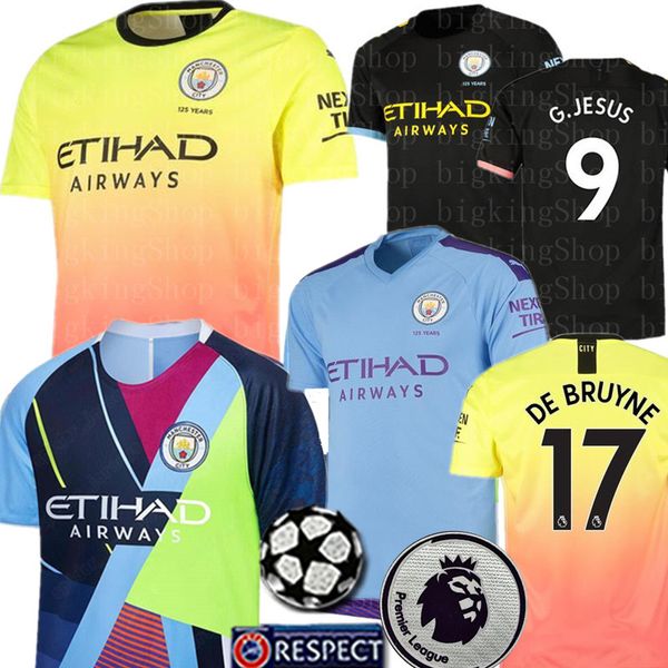 

манчестер джерси сити мемфис мата кун агуэро стерлинг де брюйне 19 20 таиланд футбольные майки 2019 2020 g. jesus футбольные рубашки, Black;yellow