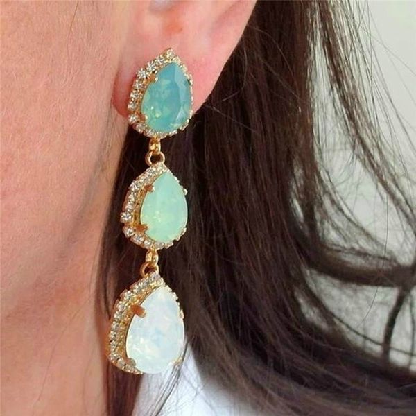 

1pair female resin stone zircon dangle long earings for women jewelry handmade drop earing eardrop green earrings, Silver