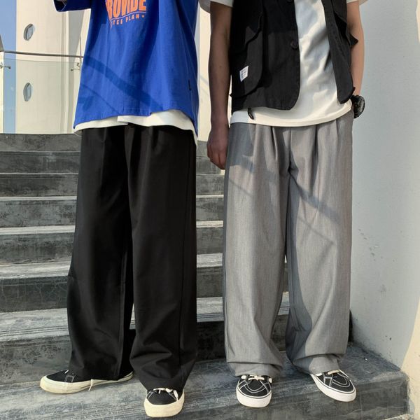 

men's casual pants 2020 spring and summer new solid color loose wide leg casual trousers youth personality trend men's clothing, Black