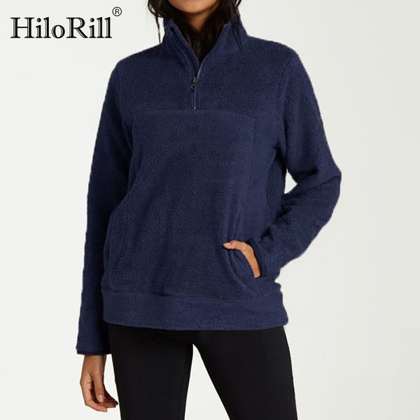 

solid women leisure hoodies 2019 autumn winter long sleeve pocket casual pullover turtleneck sweatshirts blue sudadera mujer, Black