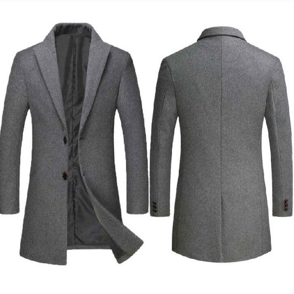 

brand simple men wool blends coats autumn winter men's wool coats luxurious blends overcoat male, Black