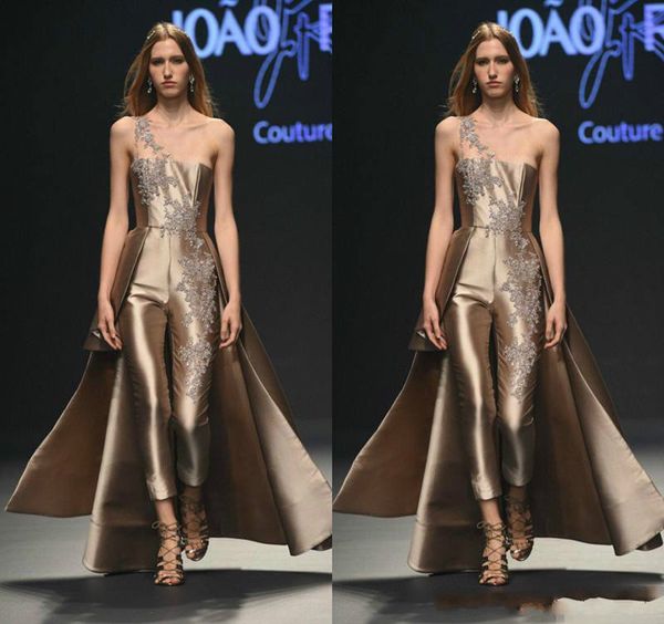 Krikor Jabotian abiti da ballo tuta oro rosa una spalla applicazioni in pizzo passerella abiti da sera formali ragazze magre abito per occasioni speciali