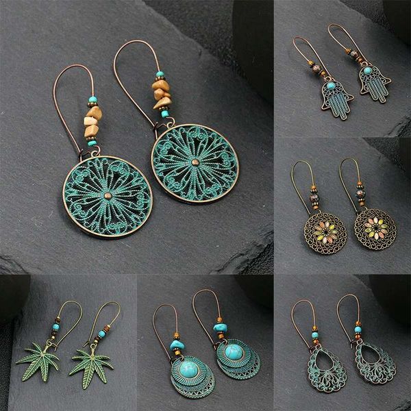 

6pairs / комплект boho руки болтаются серьги листьев фатимы для женщин роскошь дизайнер рука фатимы цветок серьги падение богемный стиль ком, Silver