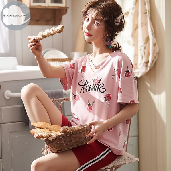 

summer short pajama sets knitted cotton women's pajama set sweet girls nightgowns pants sleepwear casual pyjamas home clothing, Blue;gray