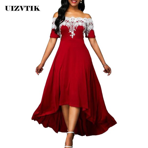 

strapless lace summer dress women 2019 elegant slash neck formal long party dress casual plus size irregular maxi dresses, Black;gray