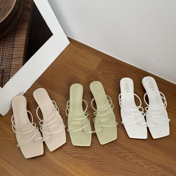 

female shoes ladies' slippers square heel cross-tied low slides 2020 block summer rubber scandals basic fabric, Black