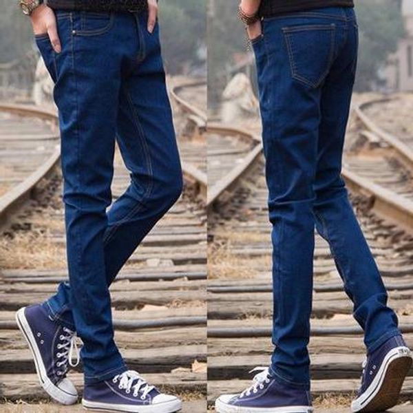 

autumn boys teenage jeans slim skinny pants men's clothing male casual trousers, Blue