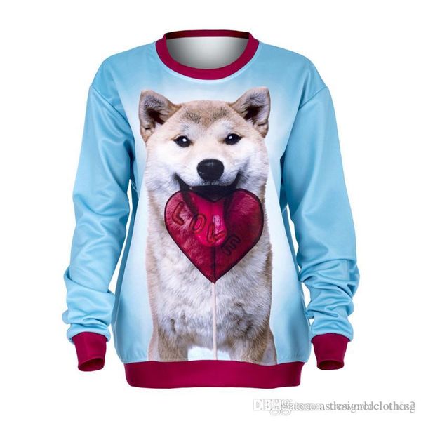 

3d printed deisigner женщины фуфайка o шеи длинного рукав собака и любовь printed дама толстовка мода женской одежда, Black