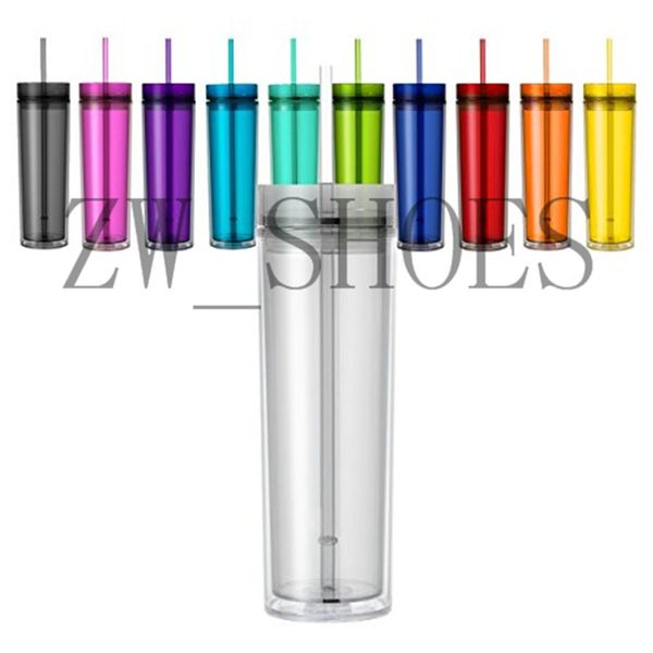 

16oz colored acrylic skinny tumbler double walled double wall clear plastic tumblers sippy cup with match color straw