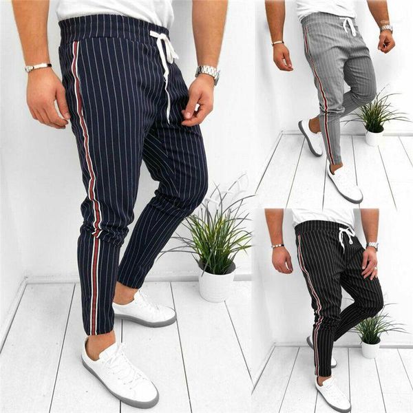 

homme trousers striped print mens pencil pants relaxed loose mens casual long pants fashion, Black