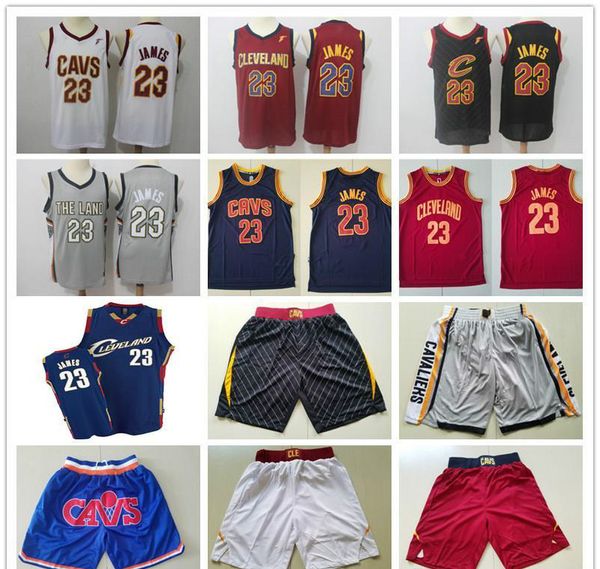 

mens cleveland кавалерс обратные трикотажные изделия леброн 23 джеймс баскетбол шорты баскетбол желтый красный белый синий серый, Black;red