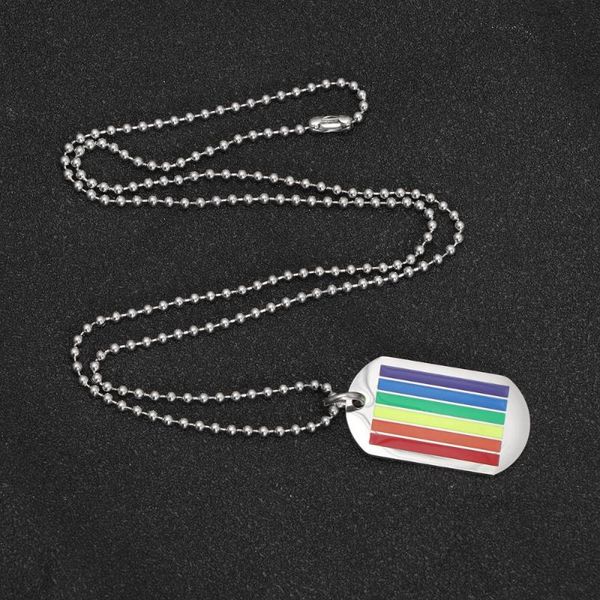 

stainless steel rainbow pendant colorful necklace creative hang tag neck chain steel color 60cm chain length, Silver