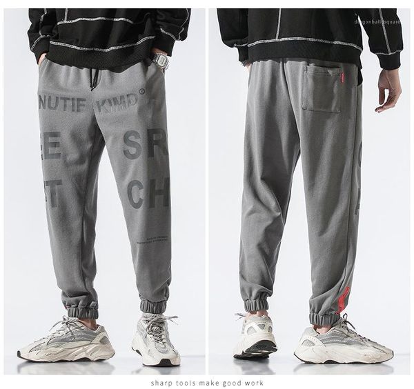 

designer teenagers street style trousers males casual clothes mens cargo harem drawstring pants spring autumn letter print, Black