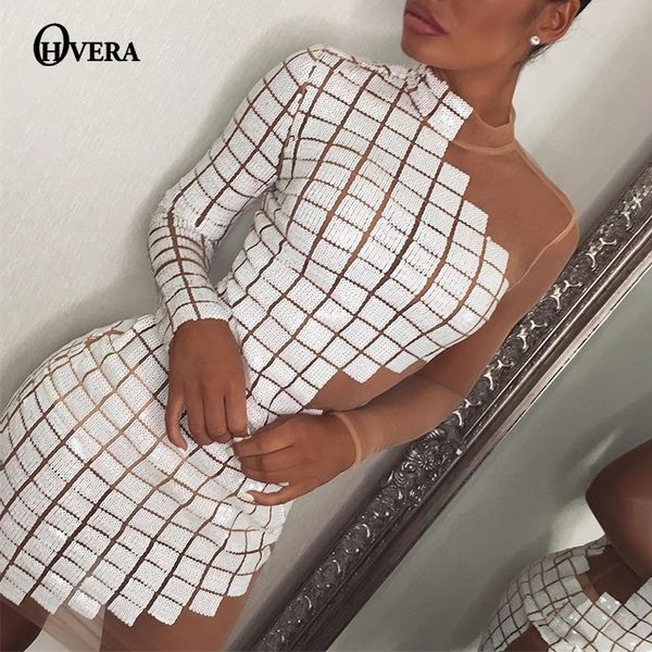 

ohvera one shoulder plaid sequin party dresses women hollow out dress turtlenck mini autumn winter dress vestidos, Black;gray