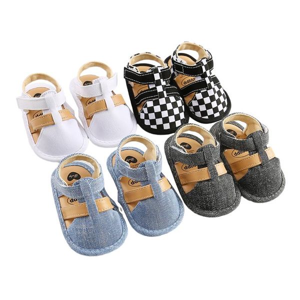 

athletic & outdoor 0-18m born toddler baby boy canvas shoes striped plaid sneaker non-slip sandal summer sandals, Black