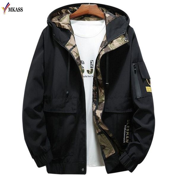 

2019 autumn bomber hooded jacket men casual slim patchwork windbreaker jacket male outwear zipper thin coat brand clothing, Black;brown