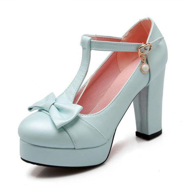 

Women High Heeled Shoes Women Squared Heels Pumps Platform Bowtie Bowknot Shoes Buckle Party Sexy Footwear, Pink