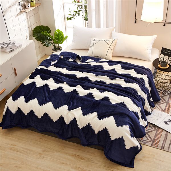 

blue stripe thick blanket 120x200 150x200 180x200 200x230 230x250 autumn winter soft warm flannel bedspreads for sofa 24
