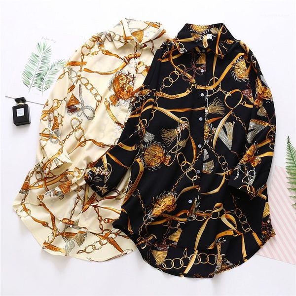 

chiffon sunscreen shirt summer designer print long sleeve lapel neck fashion clothing casual loose famale shirt womens, White