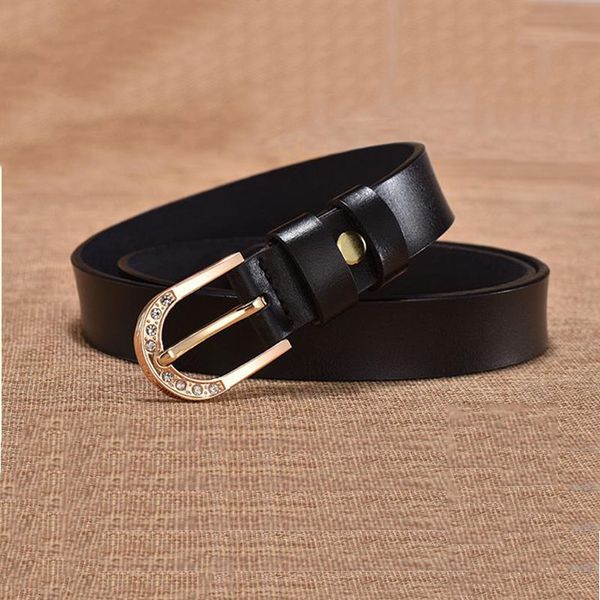 

genuine leather cowskin leather belt metal rhinestone buckle belt first layer cow skin women's, Black;brown