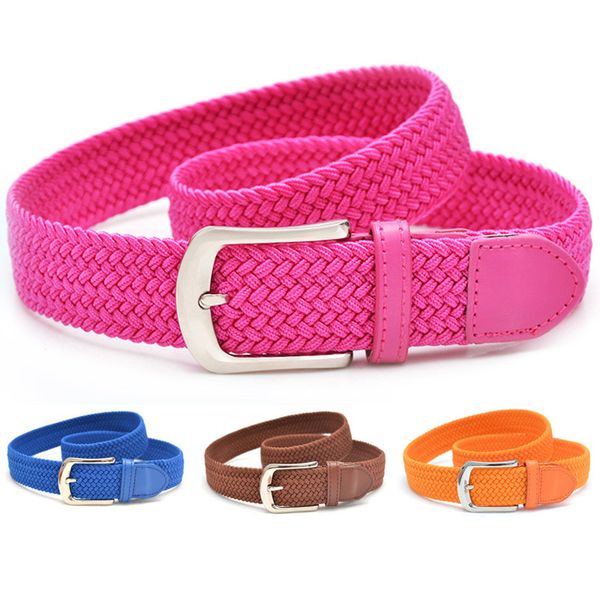 

12 colors canvas woven elastic stretch waist belts classic needle buckle waistband for women and men without box, Black;brown