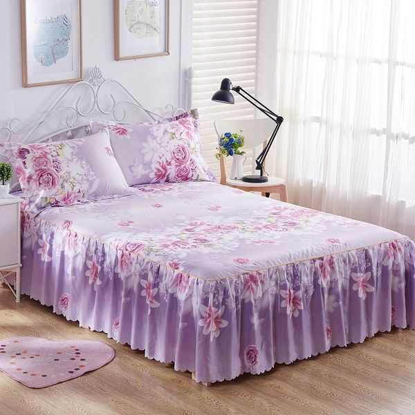 

3pcs bedding sets king  bed skirt sheet set flowers linens bed mattress cover bedspread bedding,1 skirt 2 pillowcase