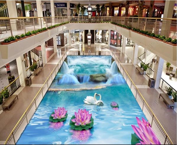 

3d pvc flooring custom p waterproof floor wall waterfall swan lotus 3d floor background painting 3d wall murals wallpaper