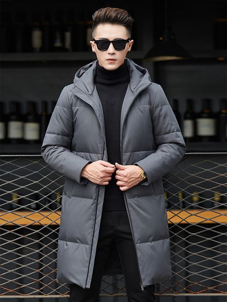 

2019 new arrival men down jacket hooded winter down coat warm mens parka 70%white duck long coat fashion winter men, Black