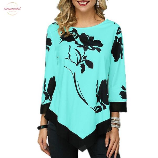 

women blouse shirt spring autumn printing o neck blouse long sleeve casual hem irregularity female fashion shirt plus size, White