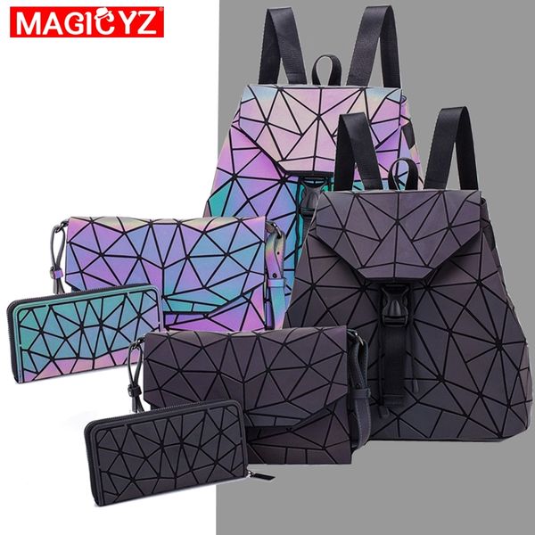 

set women backpack holographic luminous schoolbag crossbody bag for ladies clutch and purse splicing luminous reflective bags