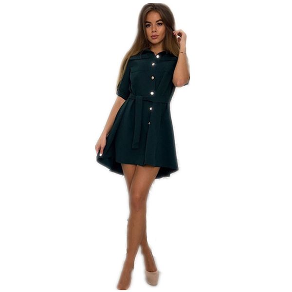 

Women Vintage Sashes Pockets Party Dress Half Sleeve Turn Down Collar Solid A -Line Sexy Dress Spring Fashion Women Dresa