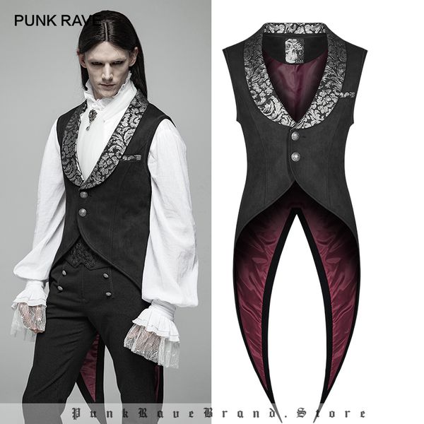 

punk rave men's gothic swallow tail retro vest fashion steampunk vintage waistcoat stage perform jacket vests men visual kei, Black;white