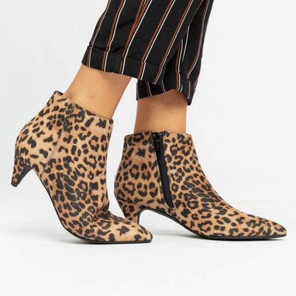 

women leopard toe zip thick pointed boots shoes high shoes boots woman winter lady snow fashion classic, Black