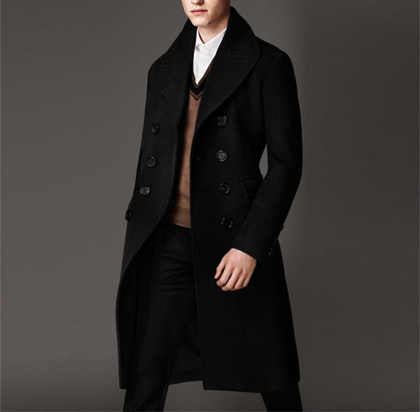 

the british business men's coat wool woolen coat mens winter cashmere windbreaker long large thickened knee code. s-6xl, Black