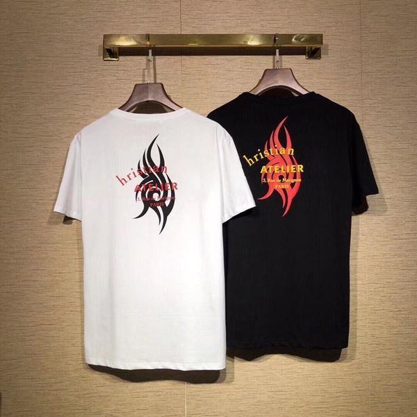 

19ss hristian atelier flame tee fashion breathable letter printed men women t-shirt casual loose streetwear hip-hop t-shirt hflstx343, White;black