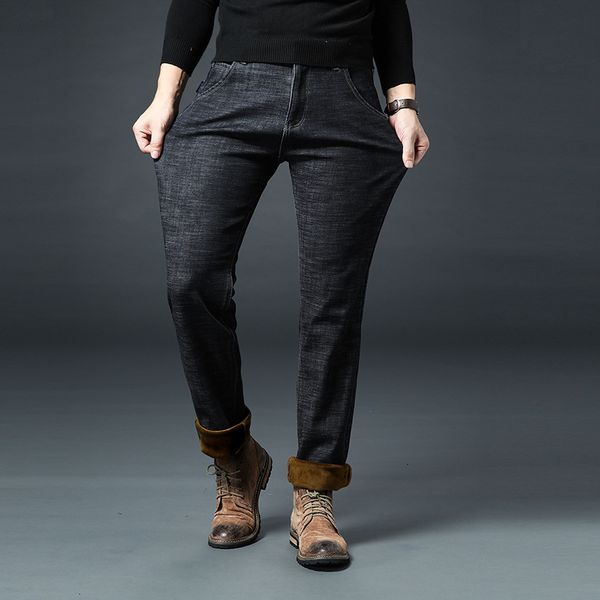 

men's plush jeans thickened plus size, Blue