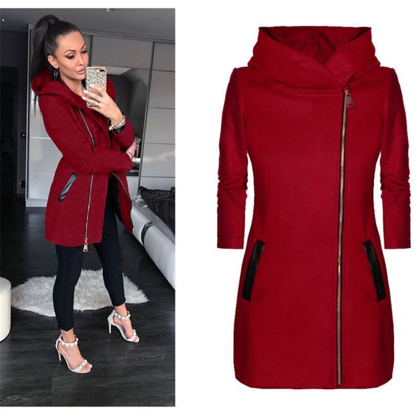 

hoodies sweatshirts coat female womens winter jacket coat 2018 autumn women zipper long hooded outerwear wool parkas plus size, Black