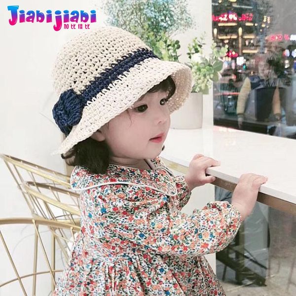 

panama girls sun straw hat summer children baby sunshade bucket hat toddler big bow princess foldaway visor beach 2-8 old, Yellow