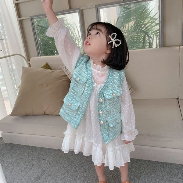 

5hjdi summer and autumn girls' waistcoat children's lady fan yangqi sweet cardigan sleeveless small children's clothing vest, Camo