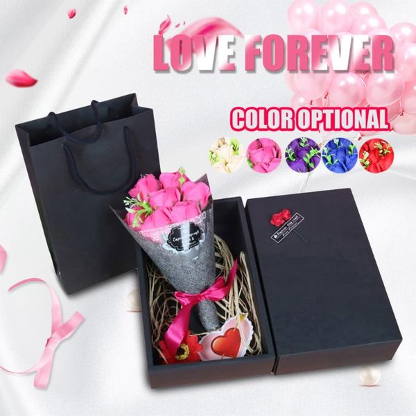 

valentine's day 7pcs scented soap flower gift rose bouquet box festival gift soap flower rose artificial bouquet new &18