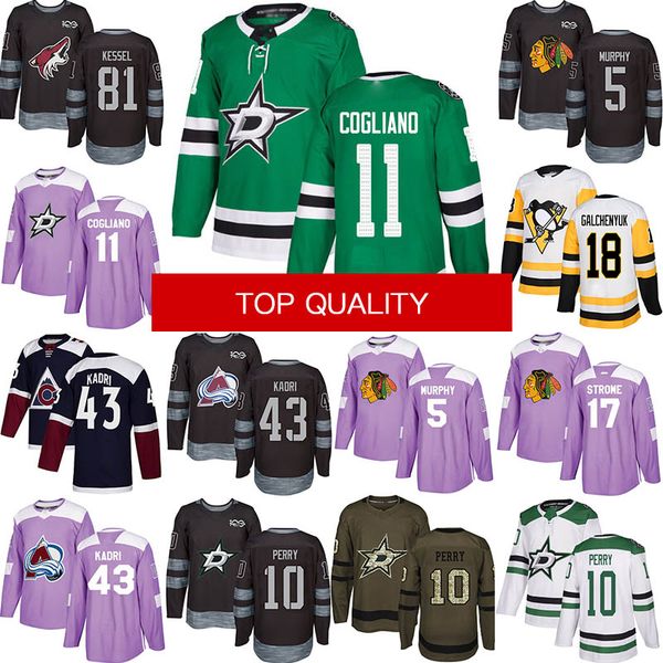 

81 Kessel 5 Murphy 17 Strome 43 Kadri 10 Perry 11 Cogliano 18 Galchenyuk Mens Black Green White Stitched Jersey